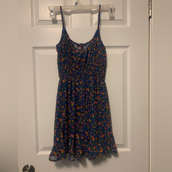 Blue dress with colorful flowers, worn once - Picture 2 of 2